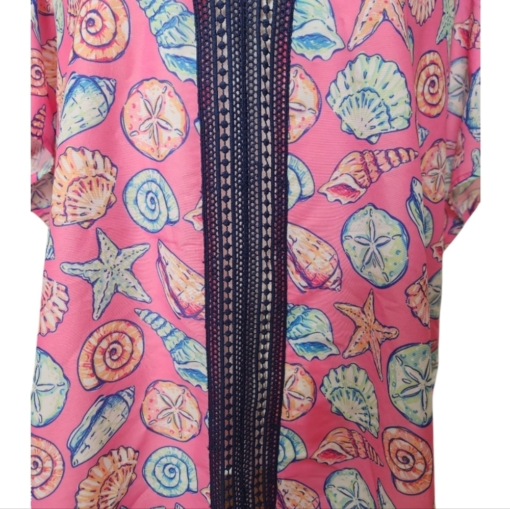 Simply Southern Pink Shell Pattern Beach Swim Coverup Poncho, Size Small Medium - Picture 11 of 12